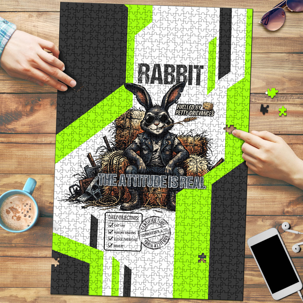 Rabbit Powered By Hay And Attitude Puzzle Funny Sarcastic Bunny Diagram Graphic Art