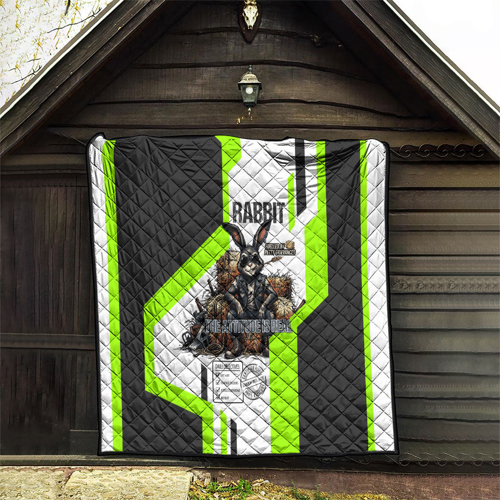 Rabbit Powered By Hay And Attitude Quilt Funny Sarcastic Bunny Diagram Graphic Art