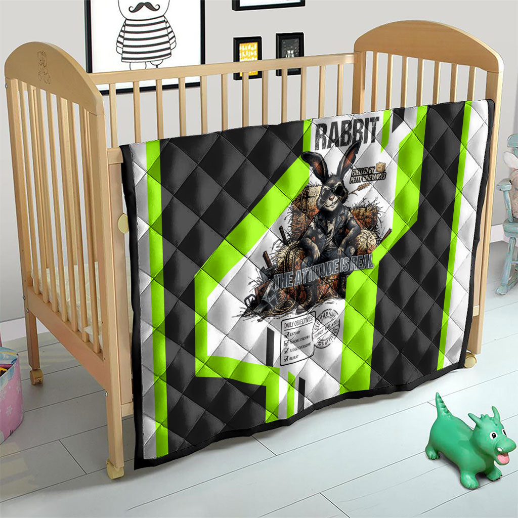 Rabbit Powered By Hay And Attitude Quilt Funny Sarcastic Bunny Diagram Graphic Art