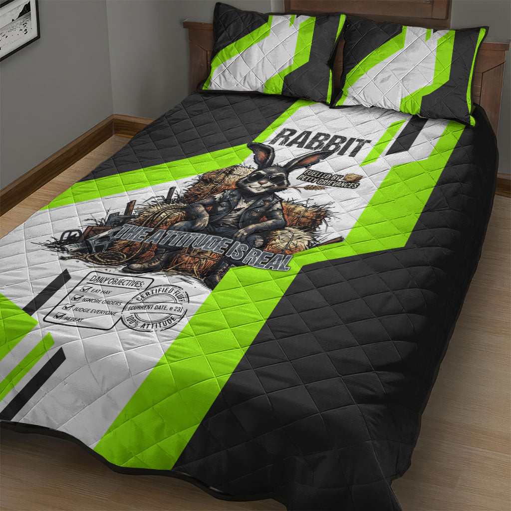 Rabbit Powered By Hay And Attitude Quilt Bed Set Funny Sarcastic Bunny Diagram Graphic Art