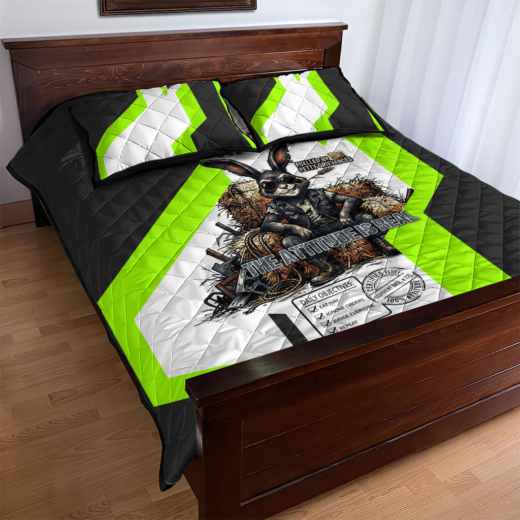 Rabbit Powered By Hay And Attitude Quilt Bed Set Funny Sarcastic Bunny Diagram Graphic Art