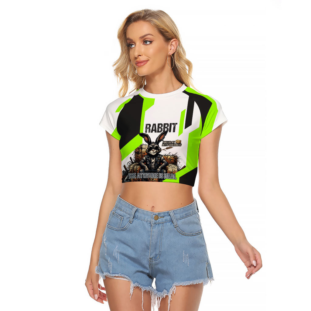 Rabbit Powered By Hay And Attitude Raglan Cropped T Shirt Funny Sarcastic Bunny Diagram Graphic Art