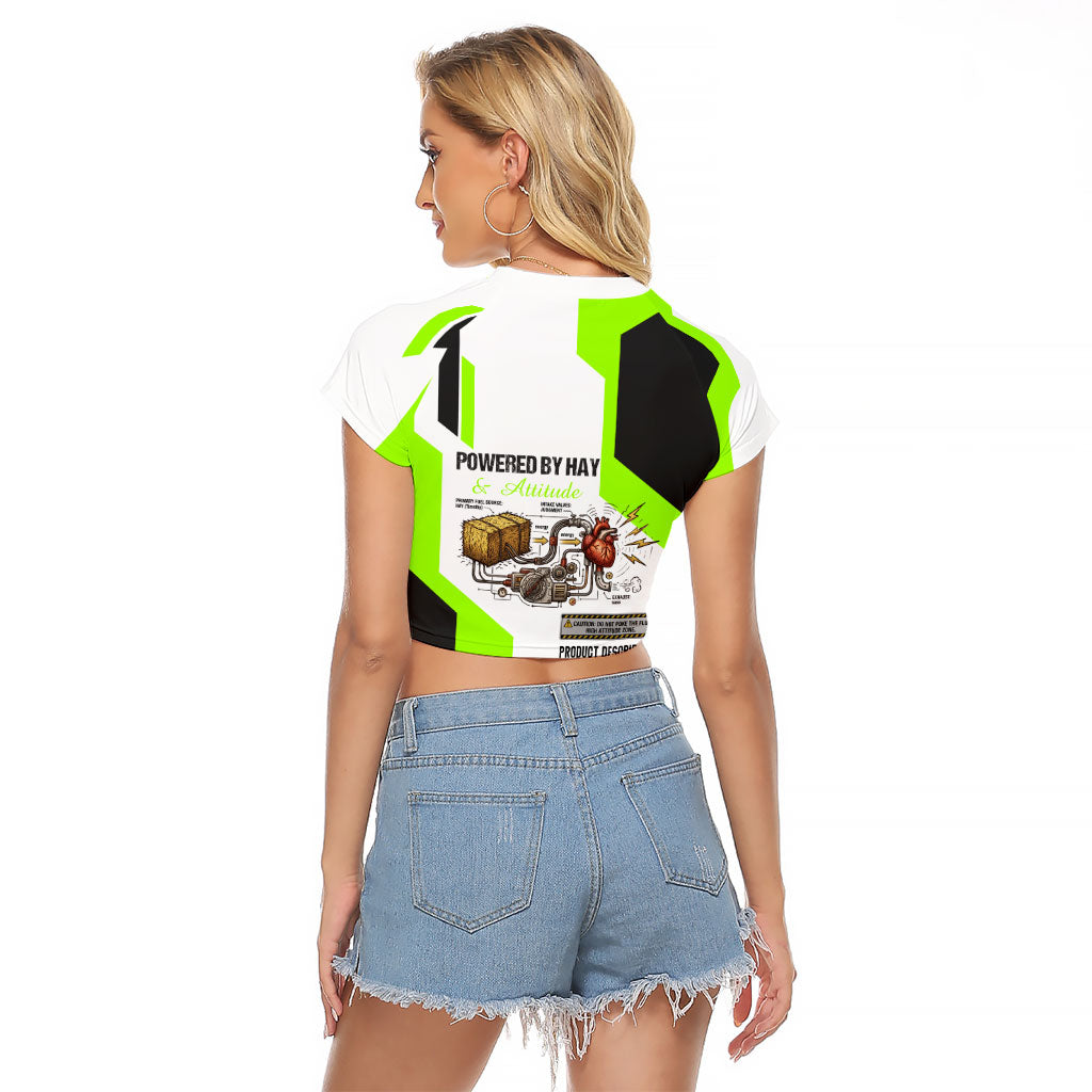 Rabbit Powered By Hay And Attitude Raglan Cropped T Shirt Funny Sarcastic Bunny Diagram Graphic Art