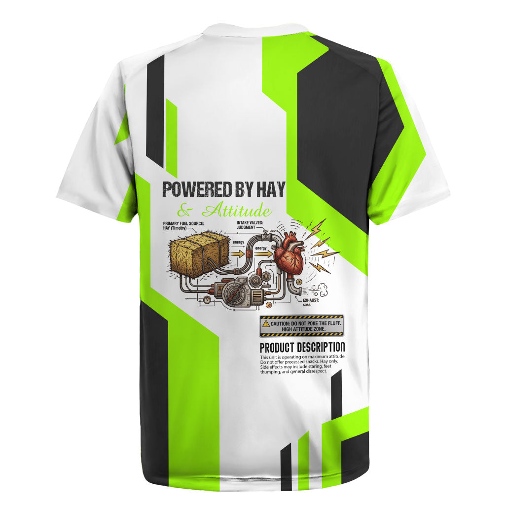 Rabbit Powered By Hay And Attitude Rugby Jersey Funny Sarcastic Bunny Diagram Graphic Art