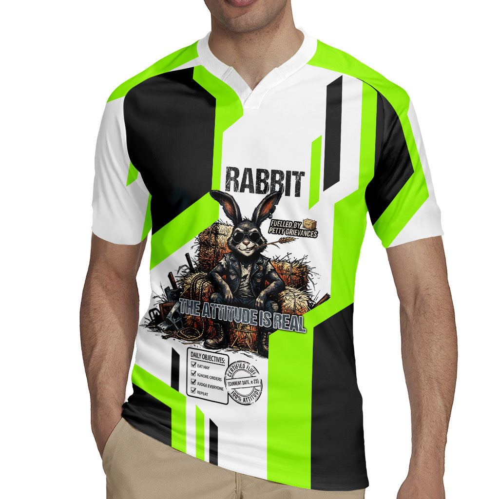 Rabbit Powered By Hay And Attitude Rugby Jersey Funny Sarcastic Bunny Diagram Graphic Art