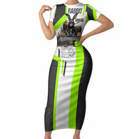 Rabbit Powered By Hay And Attitude Short Sleeve Bodycon Dress Funny Sarcastic Bunny Diagram Graphic Art