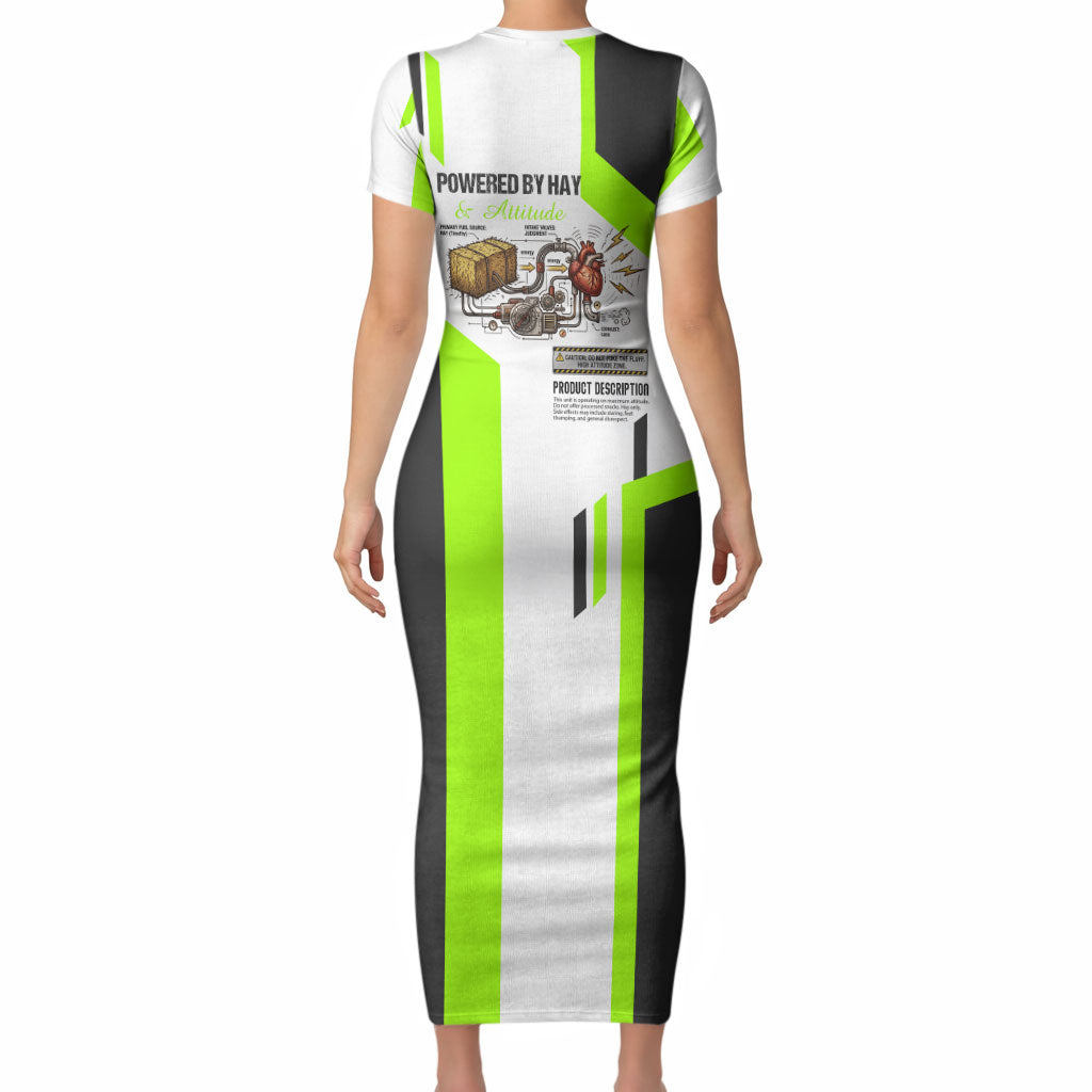 Rabbit Powered By Hay And Attitude Short Sleeve Bodycon Dress Funny Sarcastic Bunny Diagram Graphic Art