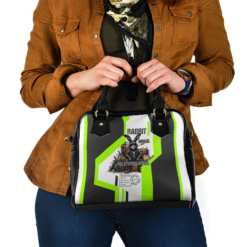 Rabbit Powered By Hay And Attitude Shoulder Handbag Funny Sarcastic Bunny Diagram Graphic Art