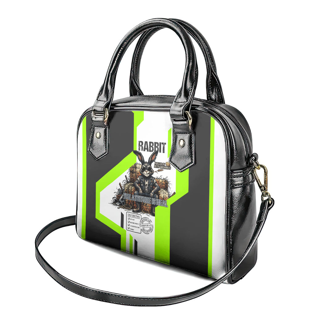 Rabbit Powered By Hay And Attitude Shoulder Handbag Funny Sarcastic Bunny Diagram Graphic Art