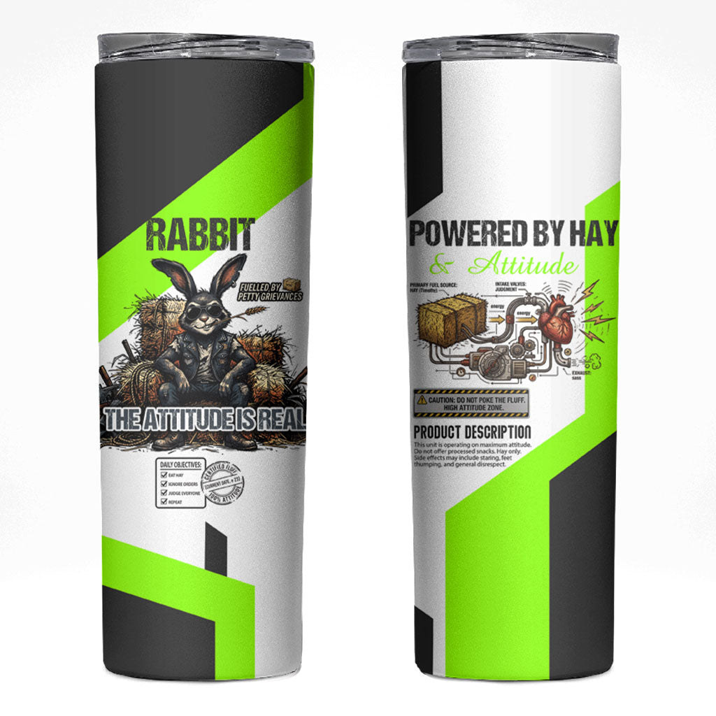 Rabbit Powered By Hay And Attitude Skinny Tumbler Funny Sarcastic Bunny Diagram Graphic Art