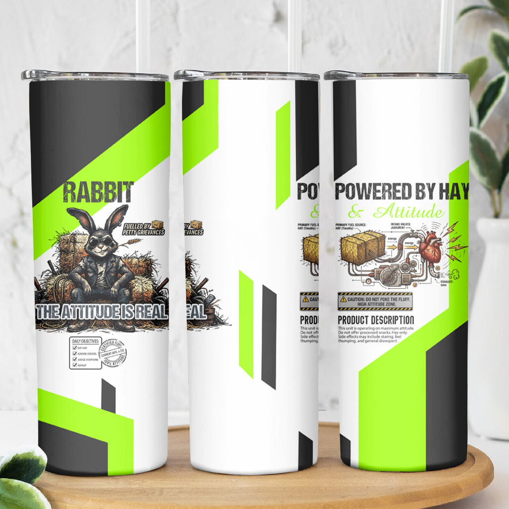 Rabbit Powered By Hay And Attitude Skinny Tumbler Funny Sarcastic Bunny Diagram Graphic Art