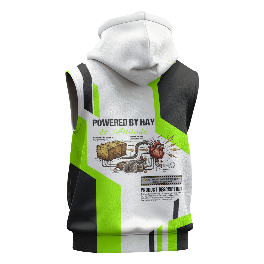 Rabbit Powered By Hay And Attitude Sleeveless Zip Hoodie Funny Sarcastic Bunny Diagram Graphic Art