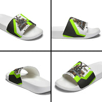 Rabbit Powered By Hay And Attitude Slide Sandals Funny Sarcastic Bunny Diagram Graphic Art