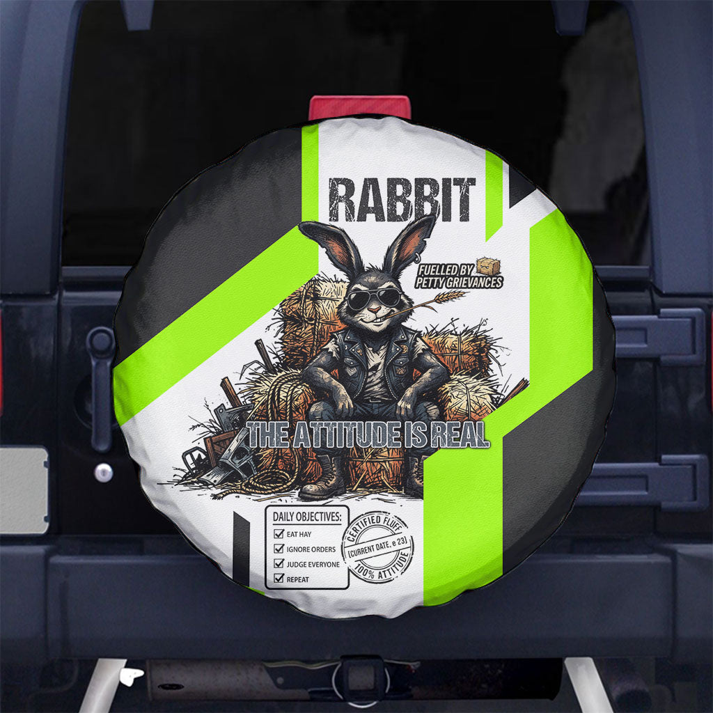 Rabbit Powered By Hay And Attitude Spare Tire Cover Funny Sarcastic Bunny Diagram Graphic Art