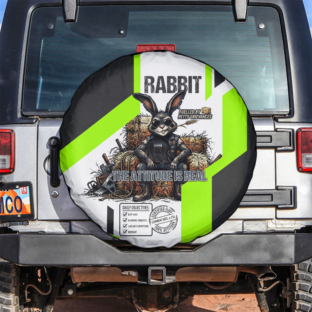 Rabbit Powered By Hay And Attitude Spare Tire Cover Funny Sarcastic Bunny Diagram Graphic Art