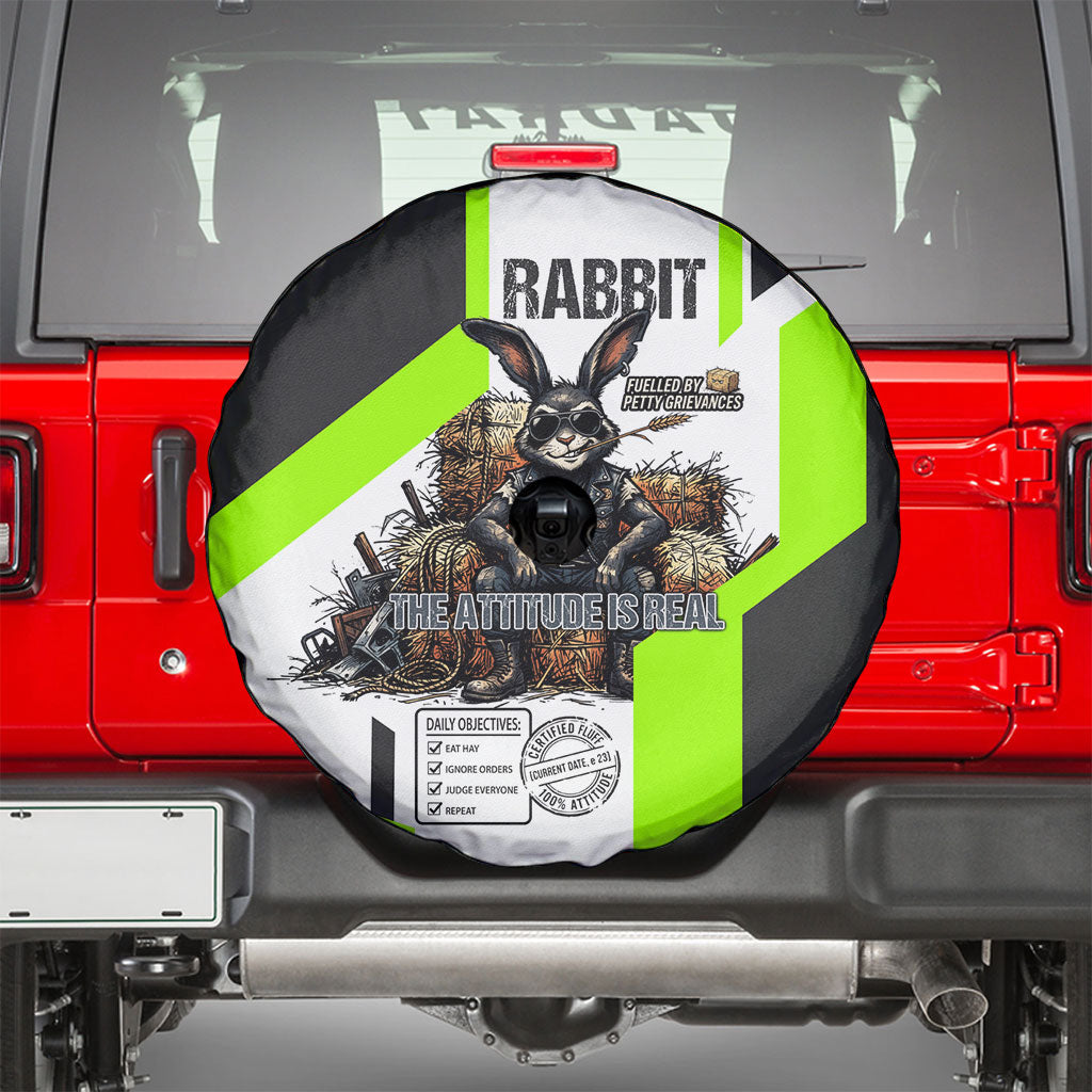 Rabbit Powered By Hay And Attitude Spare Tire Cover Funny Sarcastic Bunny Diagram Graphic Art