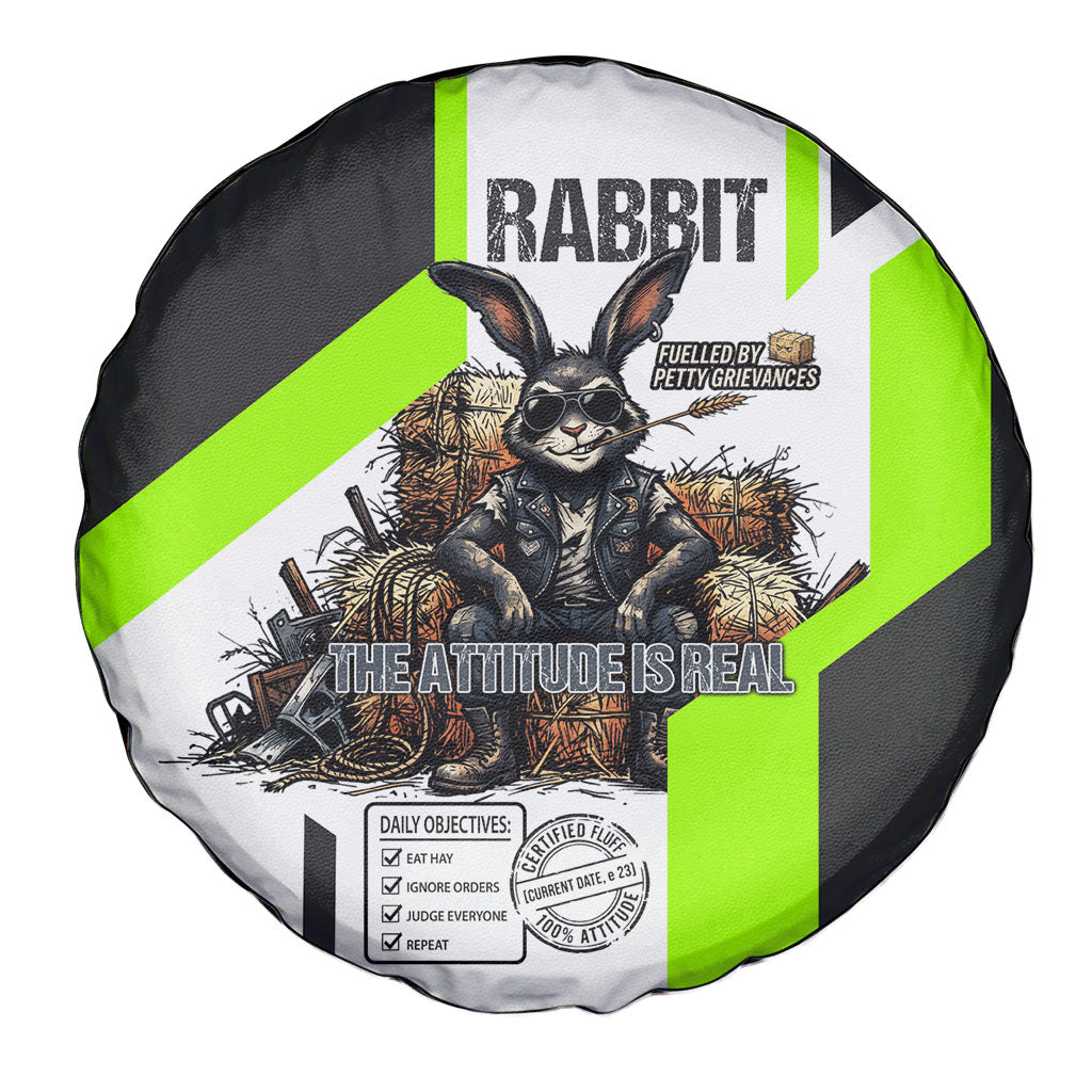 Rabbit Powered By Hay And Attitude Spare Tire Cover Funny Sarcastic Bunny Diagram Graphic Art