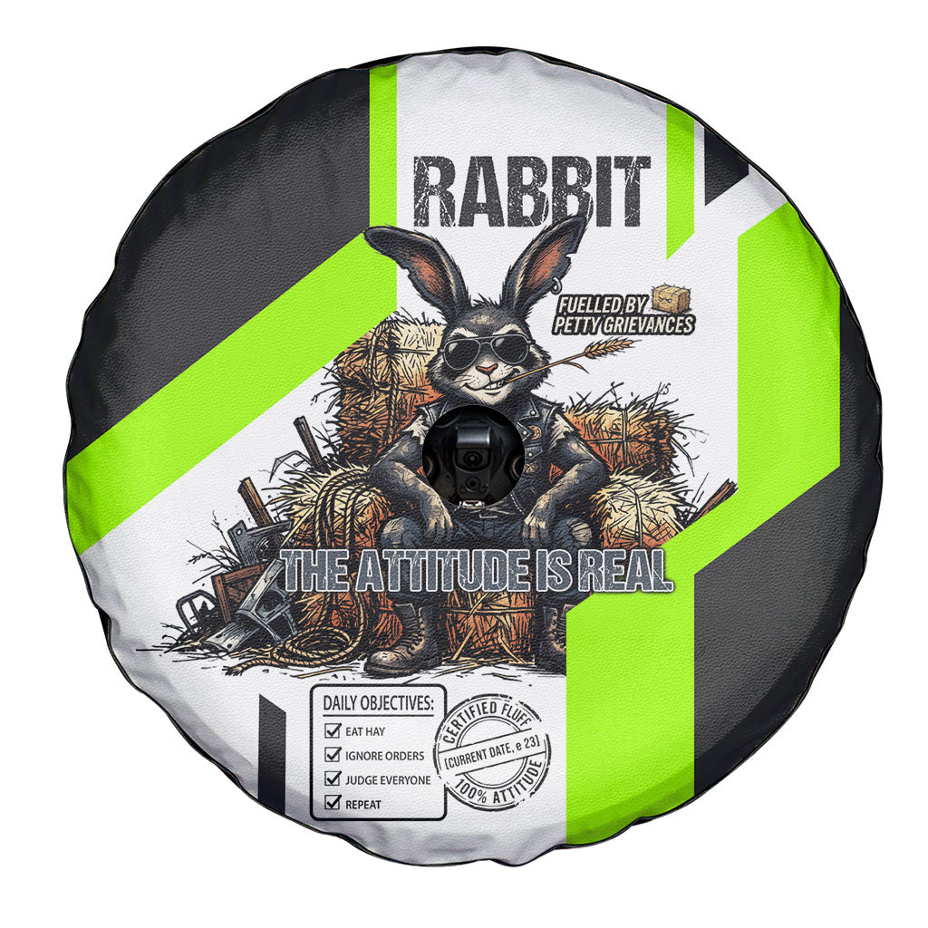Rabbit Powered By Hay And Attitude Spare Tire Cover Funny Sarcastic Bunny Diagram Graphic Art