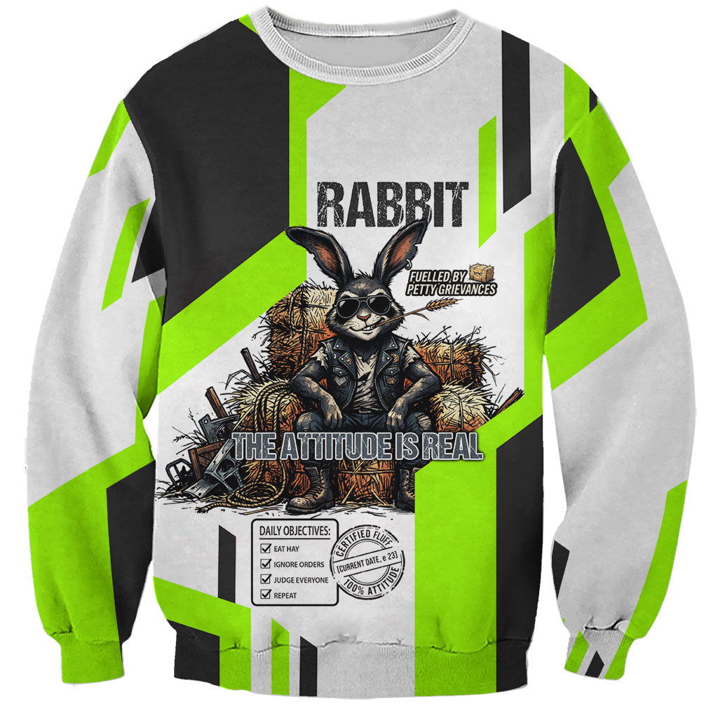 Rabbit Powered By Hay And Attitude Sweatshirt Funny Sarcastic Bunny Diagram Graphic Art