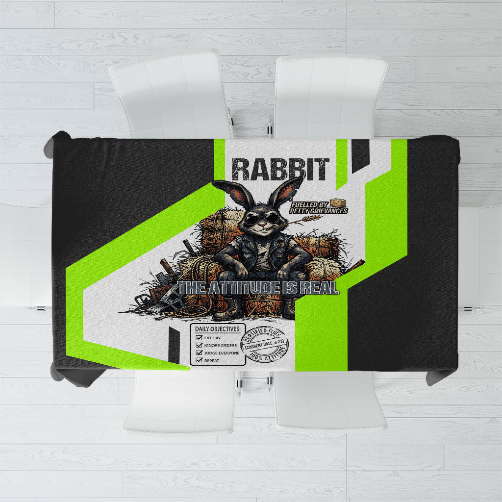 Rabbit Powered By Hay And Attitude Tablecloth Funny Sarcastic Bunny Diagram Graphic Art