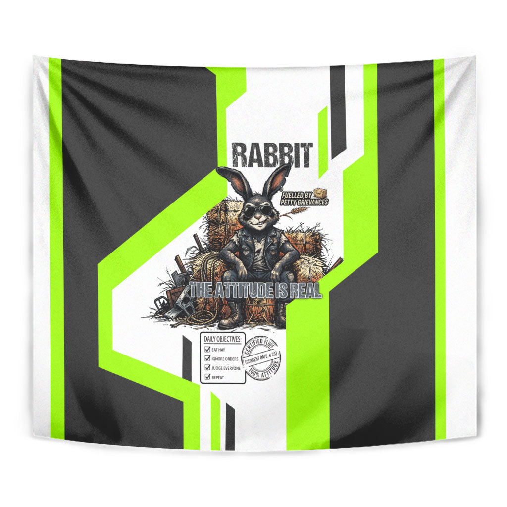 Rabbit Powered By Hay And Attitude Tapestry Funny Sarcastic Bunny Diagram Graphic Art