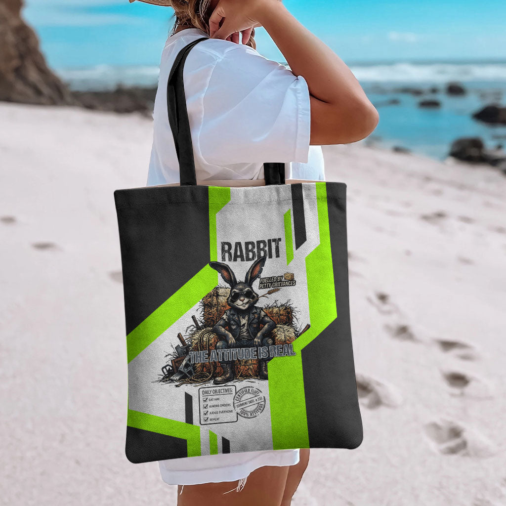 Rabbit Powered By Hay And Attitude Tote Bag Funny Sarcastic Bunny Diagram Graphic Art