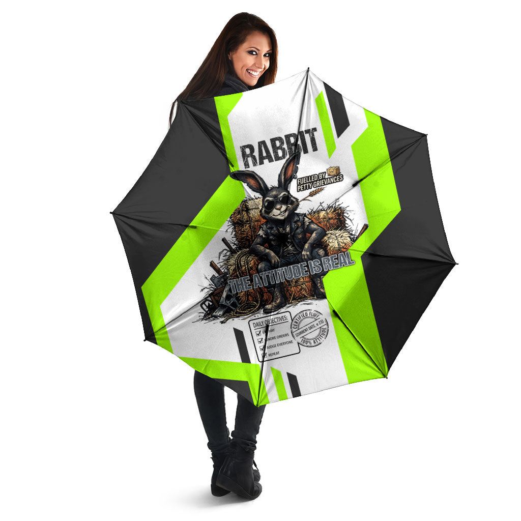 Rabbit Powered By Hay And Attitude Umbrella Funny Sarcastic Bunny Diagram Graphic Art