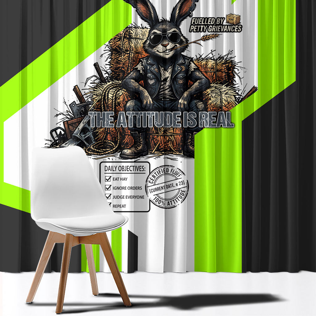 Rabbit Powered By Hay And Attitude Window Curtain Funny Sarcastic Bunny Diagram Graphic Art