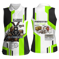 Rabbit Powered By Hay And Attitude Women Sleeveless Polo Shirt Funny Sarcastic Bunny Diagram Graphic Art