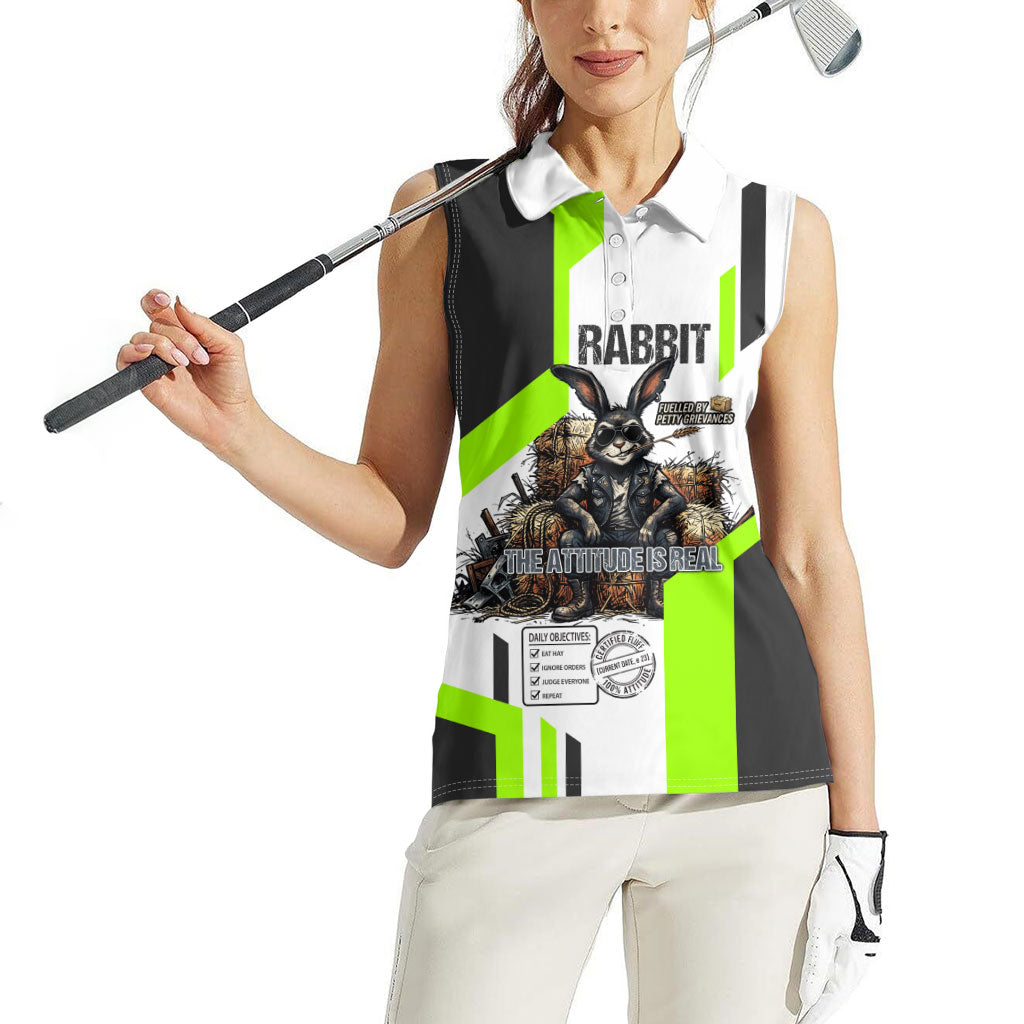 Rabbit Powered By Hay And Attitude Women Sleeveless Polo Shirt Funny Sarcastic Bunny Diagram Graphic Art