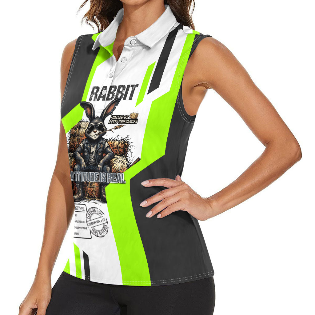Rabbit Powered By Hay And Attitude Women Sleeveless Polo Shirt Funny Sarcastic Bunny Diagram Graphic Art