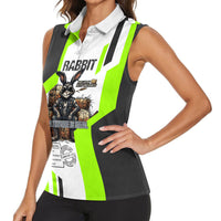 Rabbit Powered By Hay And Attitude Women Sleeveless Polo Shirt Funny Sarcastic Bunny Diagram Graphic Art