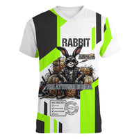 Rabbit Powered By Hay And Attitude Women V-Neck T-Shirt Funny Sarcastic Bunny Diagram Graphic Art