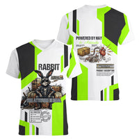 Rabbit Powered By Hay And Attitude Women V-Neck T-Shirt Funny Sarcastic Bunny Diagram Graphic Art