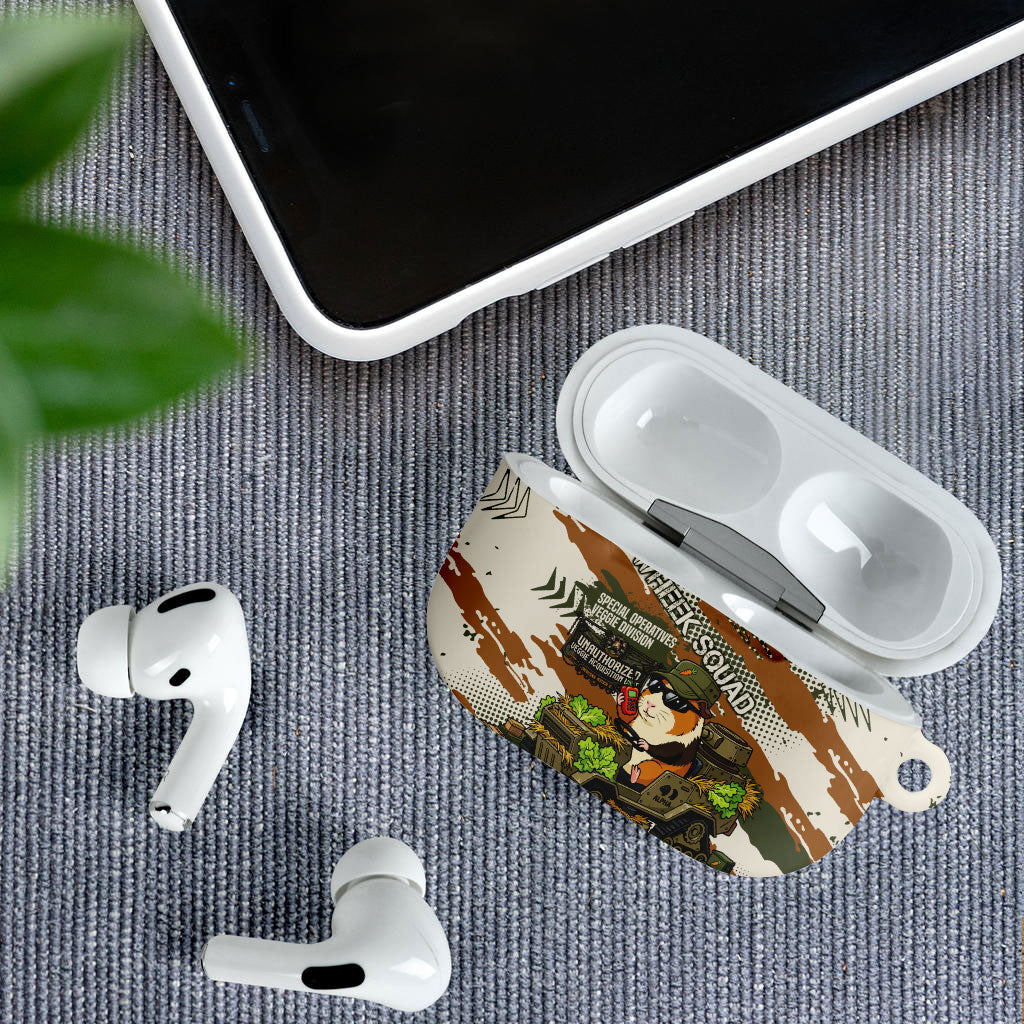 Wheek Squad Guinea Pig AirPods Case Funny Military Tactical Camo Veggie Division Schematic