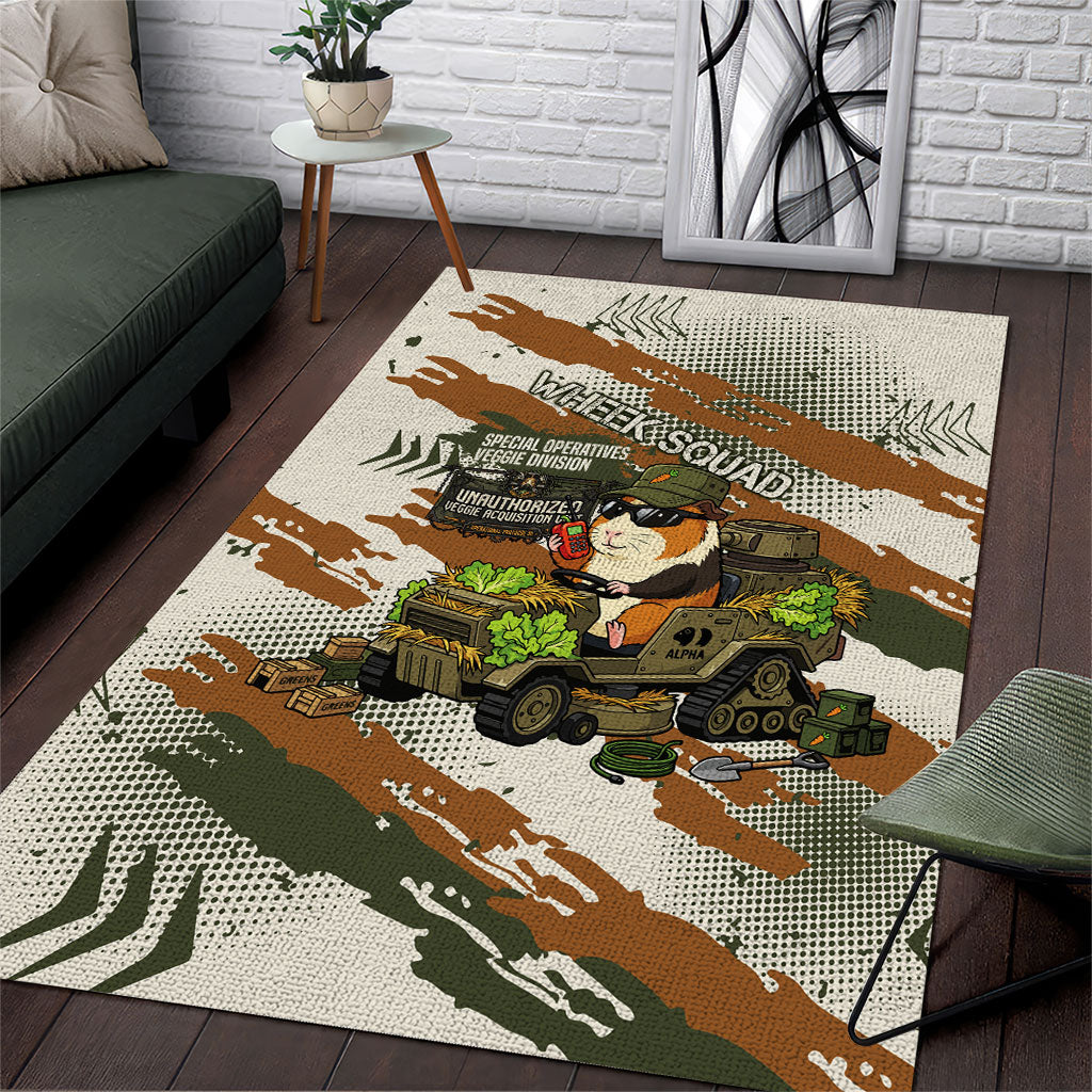 Wheek Squad Guinea Pig Area Rug Funny Military Tactical Camo Veggie Division Schematic