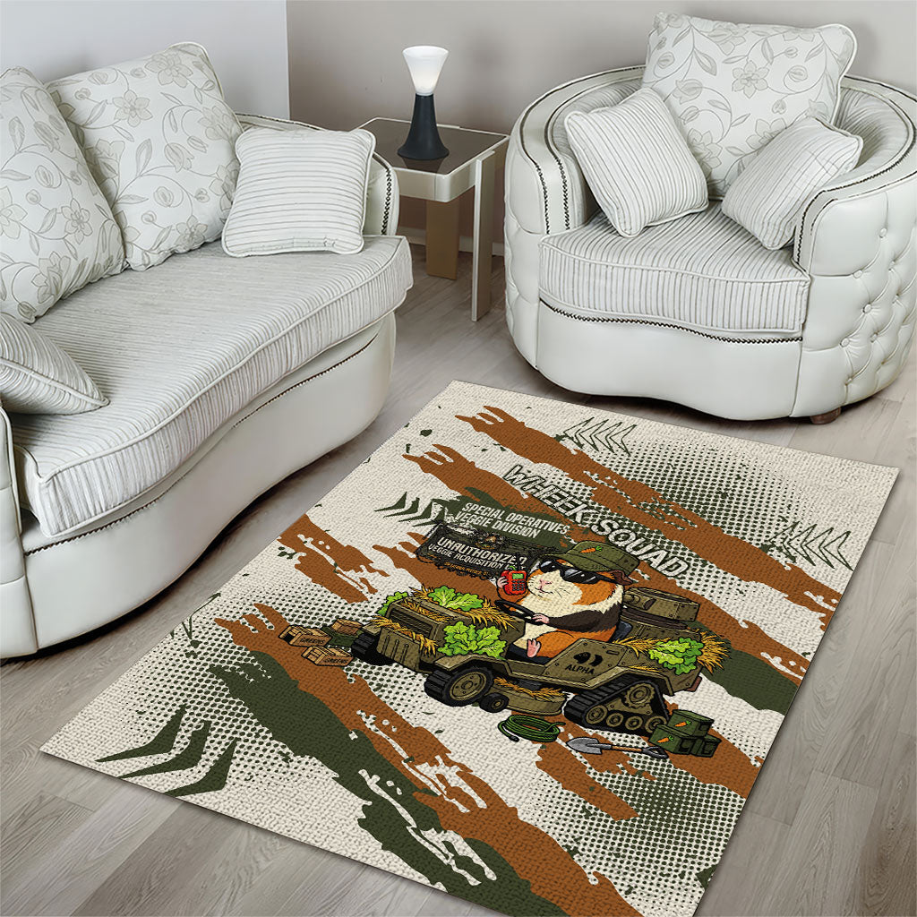 Wheek Squad Guinea Pig Area Rug Funny Military Tactical Camo Veggie Division Schematic