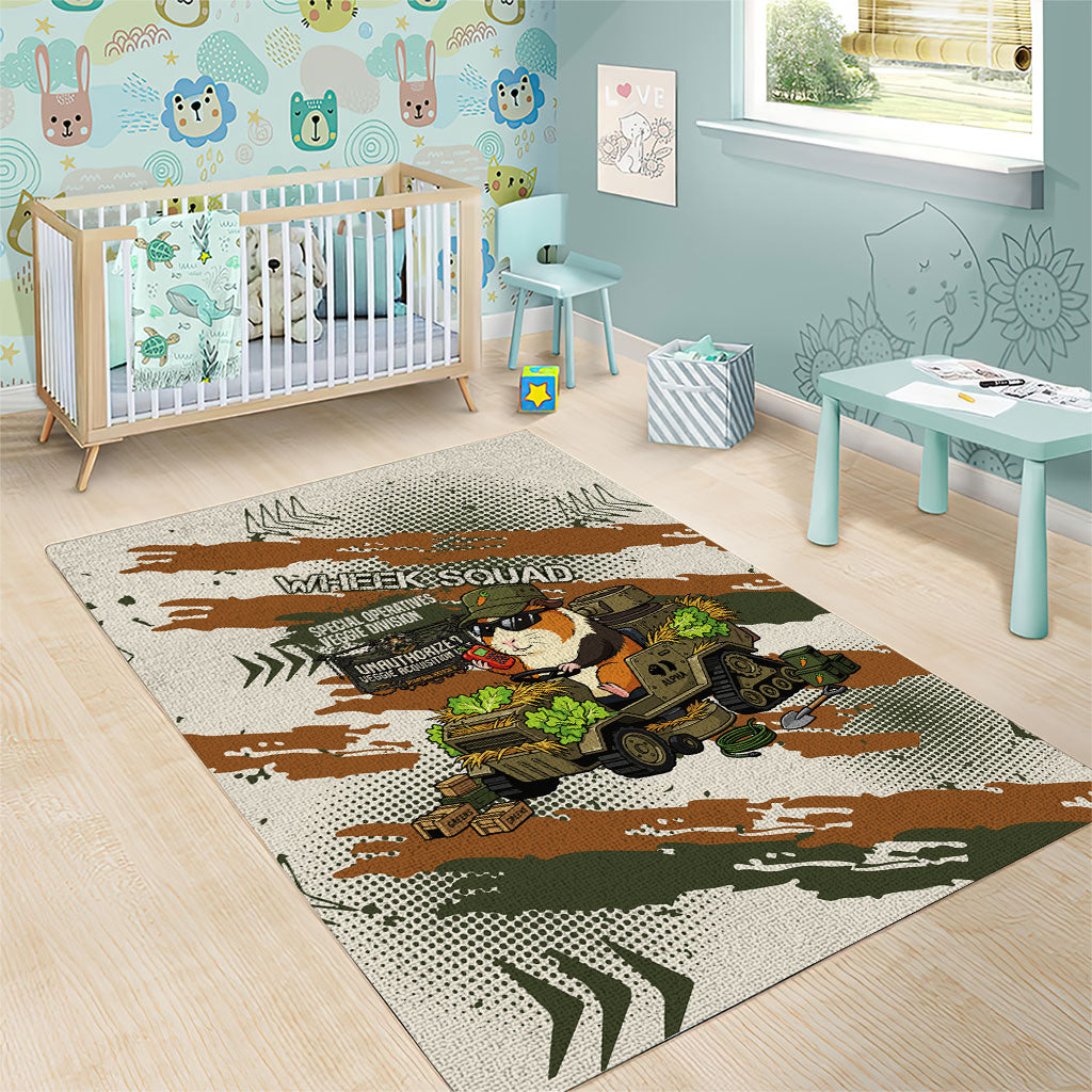 Wheek Squad Guinea Pig Area Rug Funny Military Tactical Camo Veggie Division Schematic