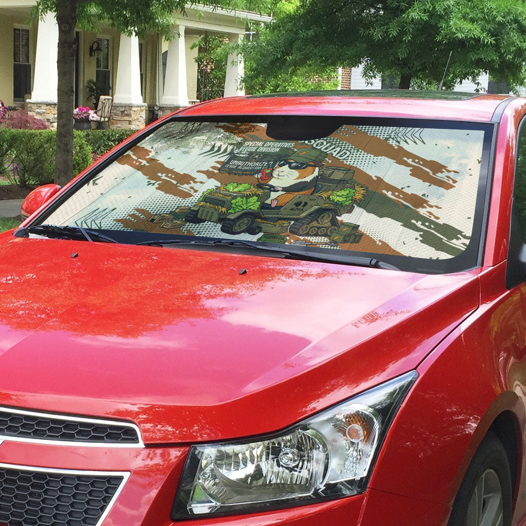 Wheek Squad Guinea Pig Auto Sun Shade Funny Military Tactical Camo Veggie Division Schematic