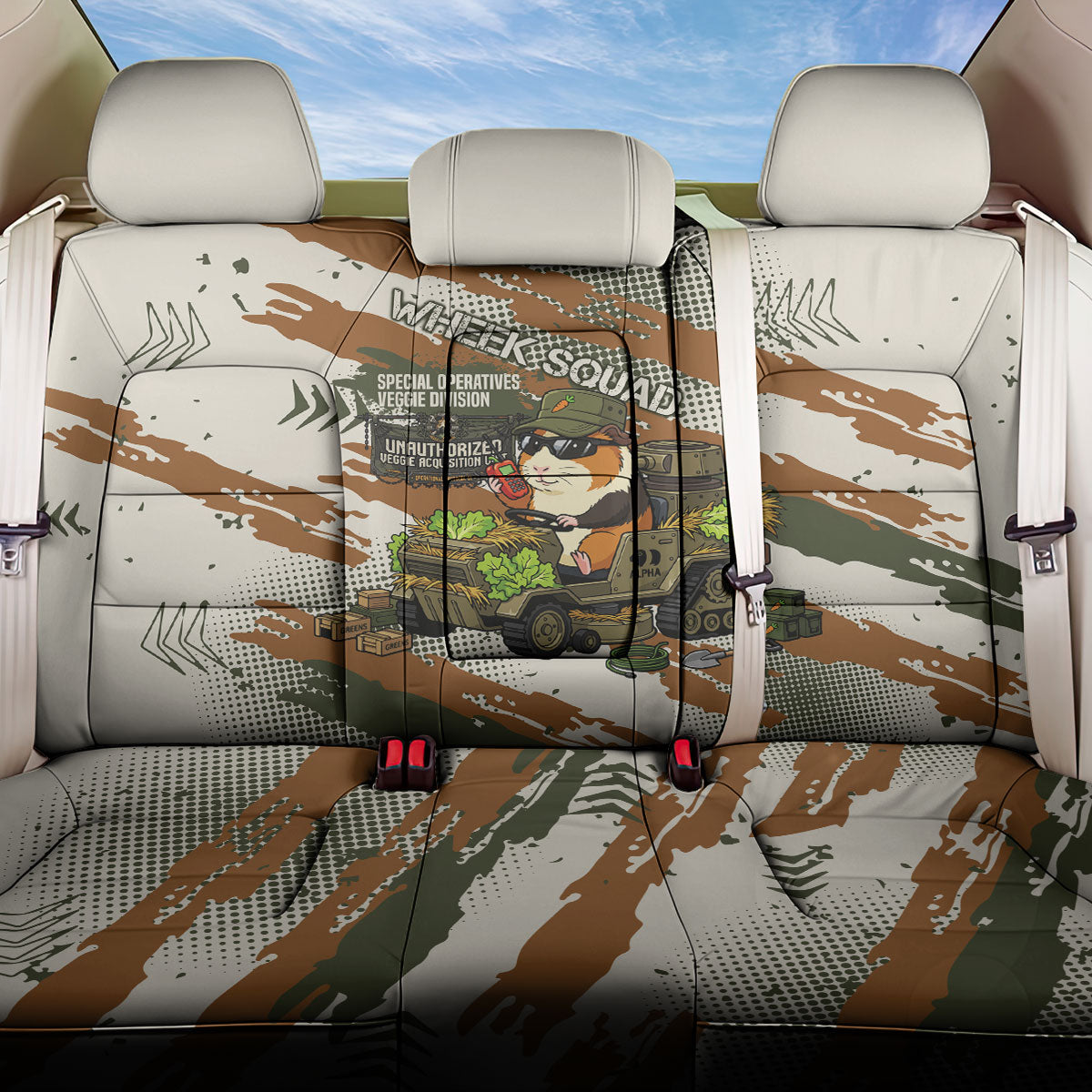 Wheek Squad Guinea Pig Back Car Seat Cover Funny Military Tactical Camo Veggie Division Schematic