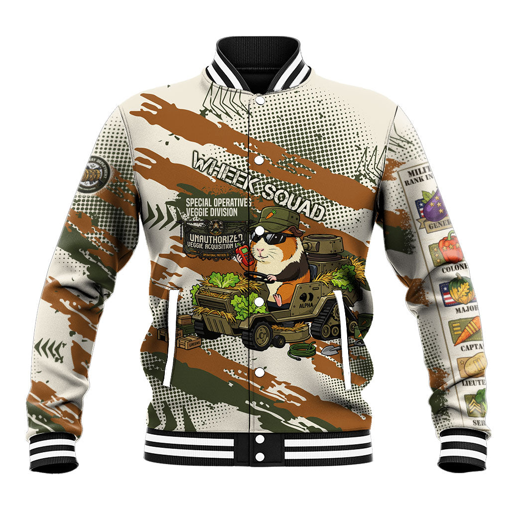 Wheek Squad Guinea Pig Baseball Jacket Funny Military Tactical Camo Veggie Division Schematic