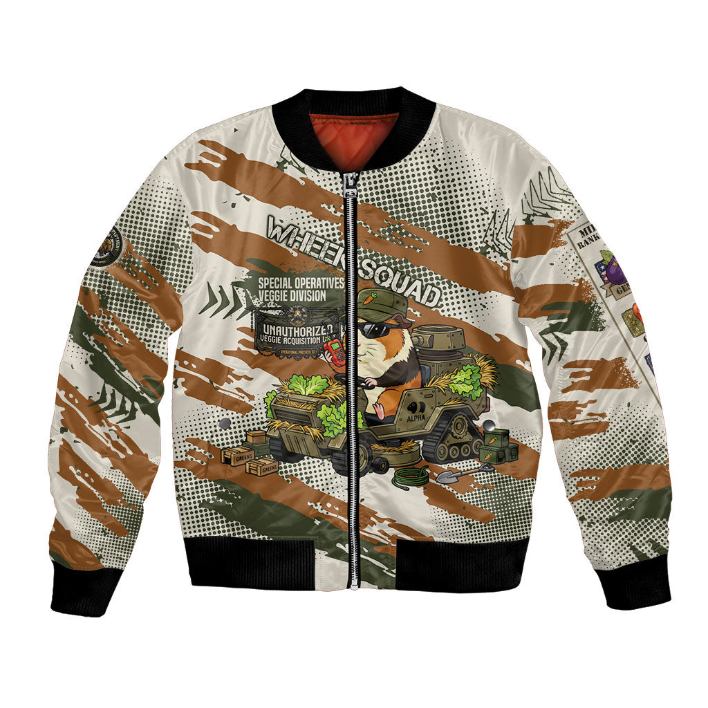 Wheek Squad Guinea Pig Bomber Jacket Funny Military Tactical Camo Veggie Division Schematic