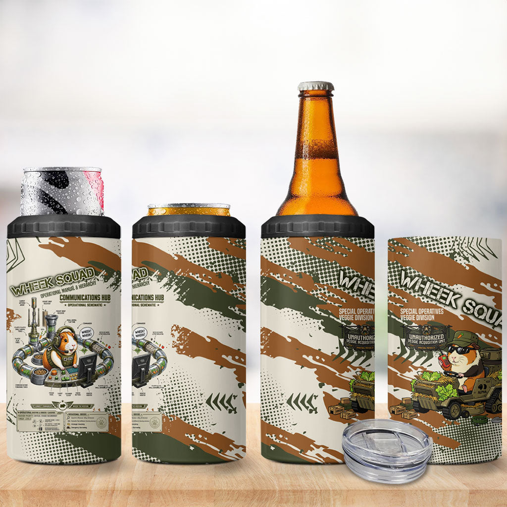 Wheek Squad Guinea Pig 4 in 1 Can Cooler Tumbler Funny Military Tactical Camo Veggie Division Schematic