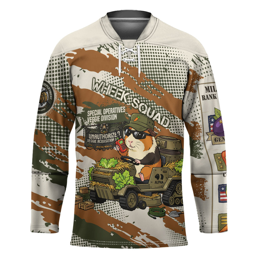 Wheek Squad Guinea Pig Hockey Jersey Funny Military Tactical Camo Veggie Division Schematic