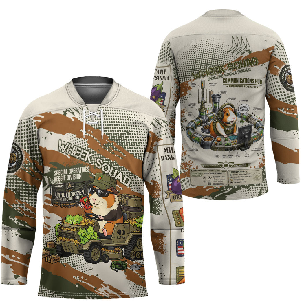 Wheek Squad Guinea Pig Hockey Jersey Funny Military Tactical Camo Veggie Division Schematic