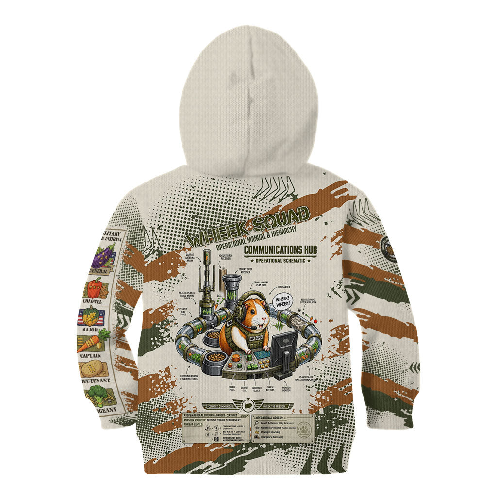 Wheek Squad Guinea Pig Kid Hoodie Funny Military Tactical Camo Veggie Division Schematic