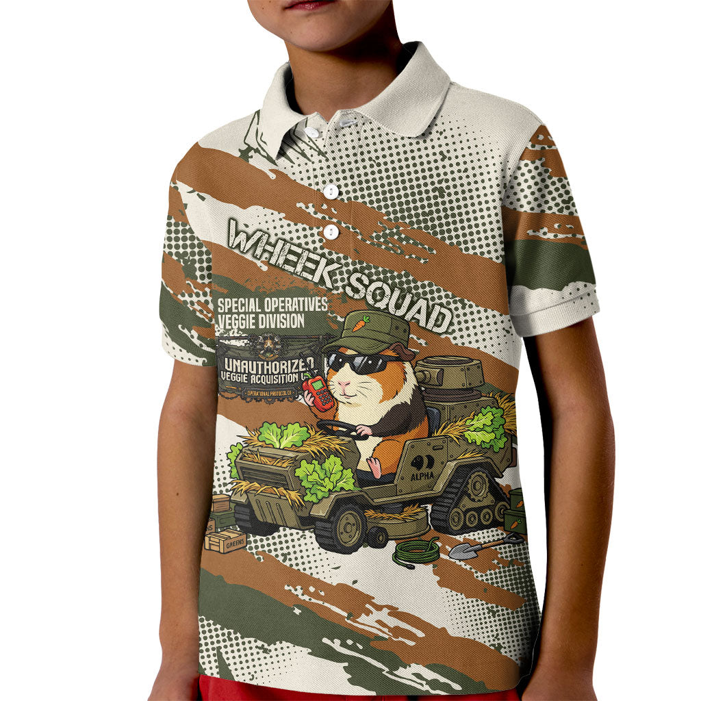 Wheek Squad Guinea Pig Kid Polo Shirt Funny Military Tactical Camo Veggie Division Schematic