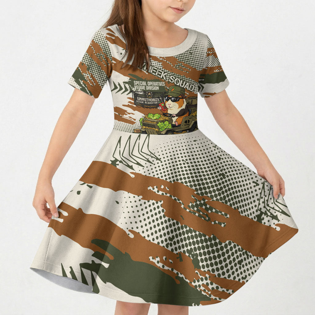Wheek Squad Guinea Pig Kid Short Sleeve Dress Funny Military Tactical Camo Veggie Division Schematic