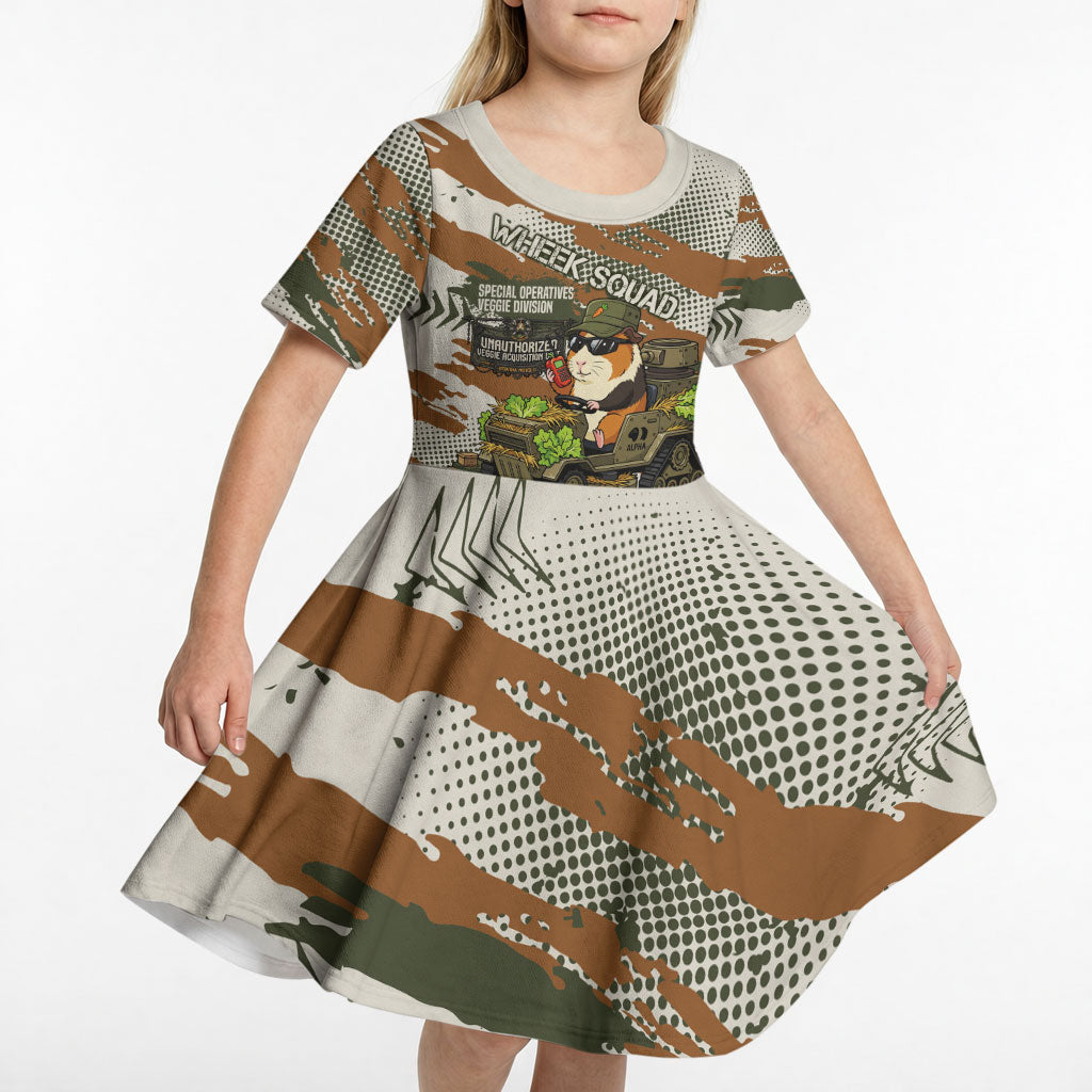 Wheek Squad Guinea Pig Kid Short Sleeve Dress Funny Military Tactical Camo Veggie Division Schematic