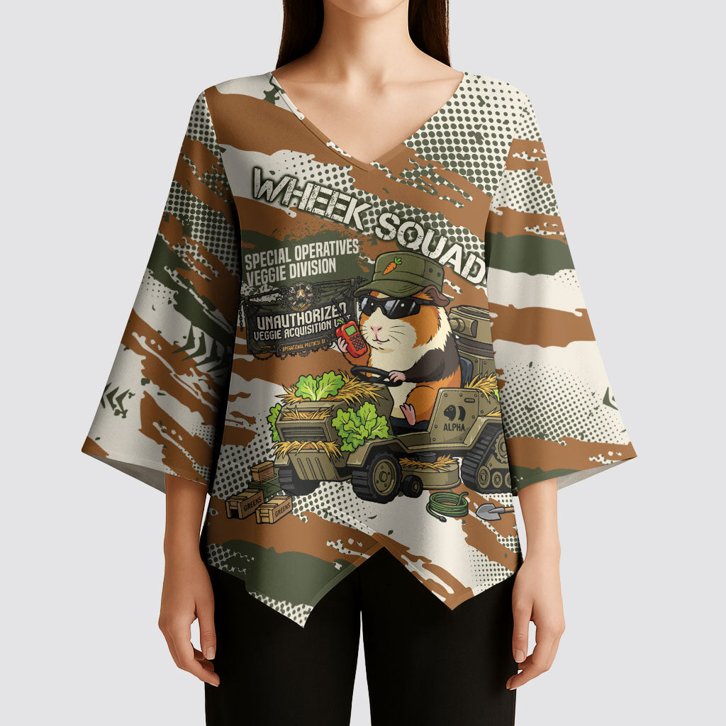 Wheek Squad Guinea Pig Kimono Sleeve Blouse Funny Military Tactical Camo Veggie Division Schematic